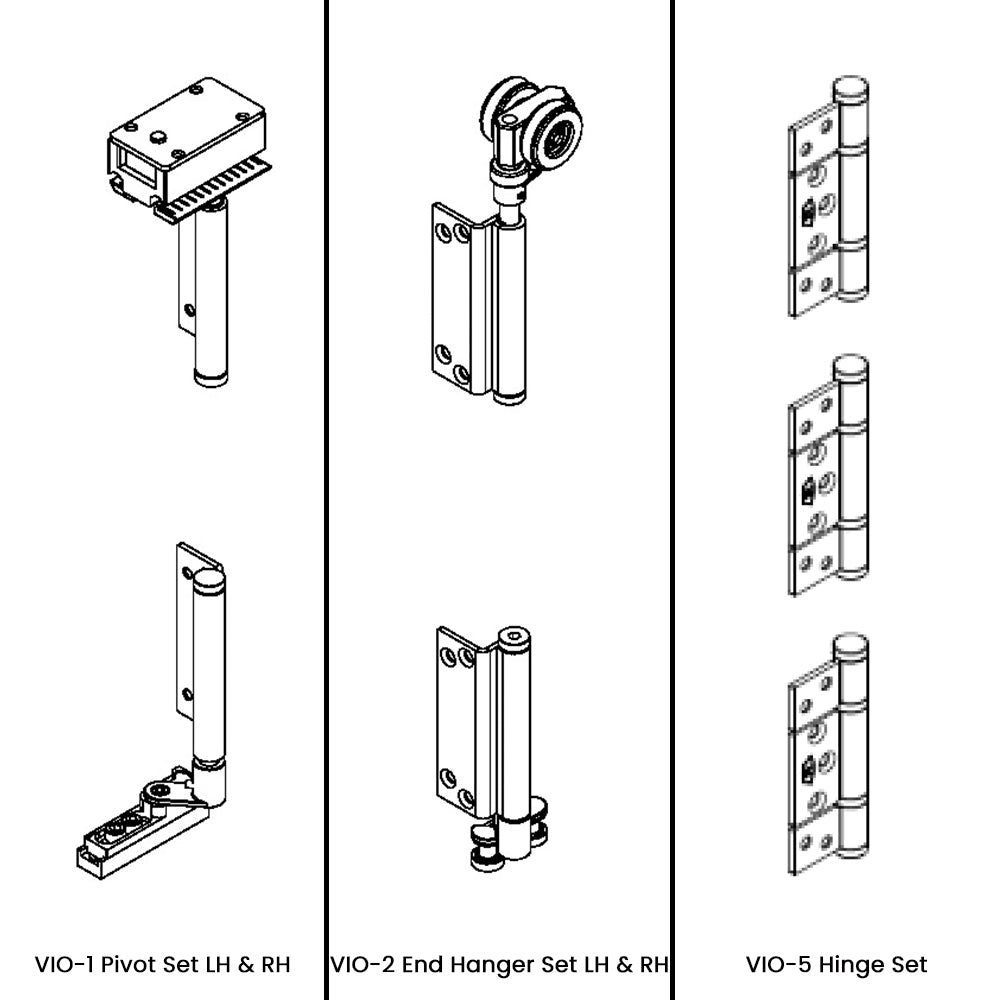 McCallum VIO Folding 2 Door System One Way Inward Opening Hardware Kit Satin Stainless Steel