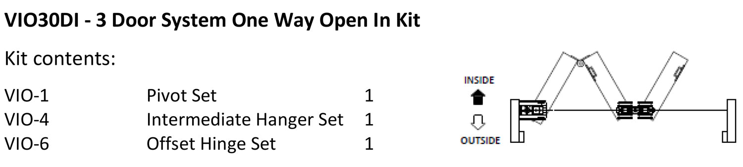 McCallum VIO Folding 3 Door System One Way Inward Opening Hardware Kit Satin Stainless Steel