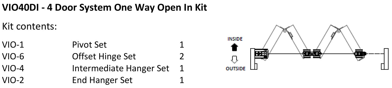 McCallum VIO Folding 4 Door System One Way Inward Opening Hardware Kit Satin Stainless Steel