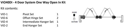 McCallum VIO Folding 4 Door System One Way Inward Opening Hardware Kit Satin Stainless Steel