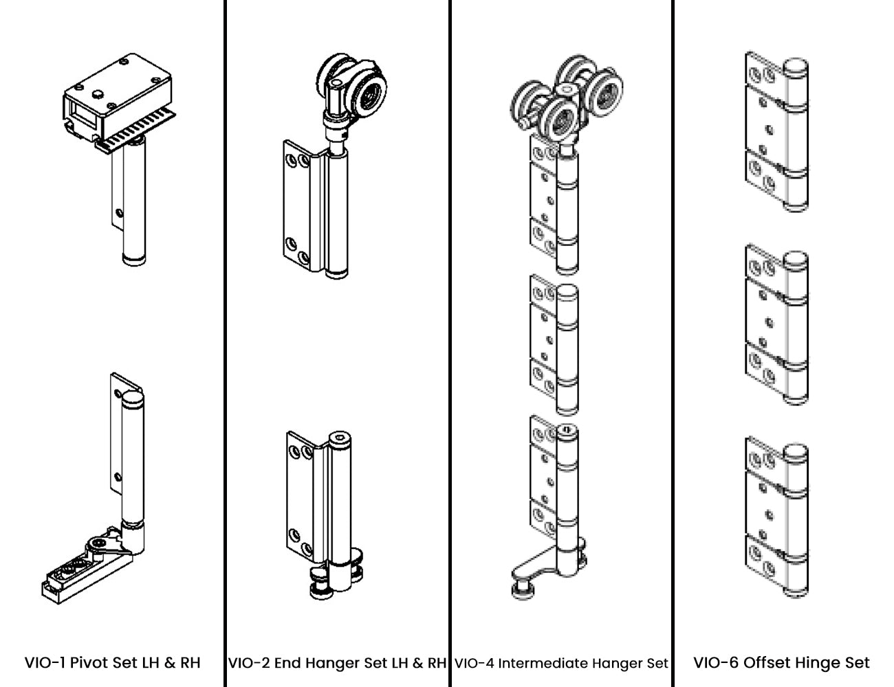 McCallum VIO Folding 5 Door System 4 + 1 Inward Opening Hardware Kit Satin Stainless Steel
