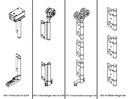 McCallum VIO Folding 5 Door System 4 + 1 Inward Opening Hardware Kit Satin Stainless Steel