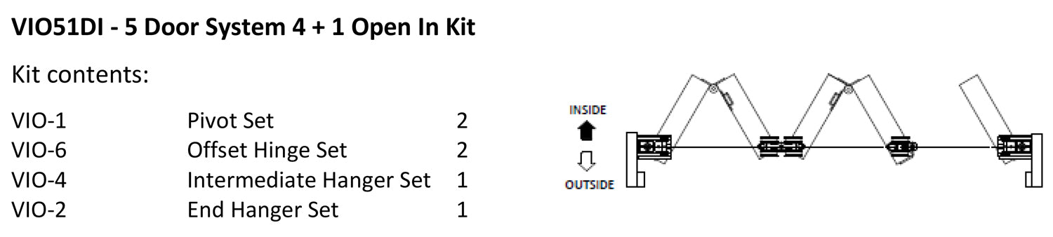 McCallum VIO Folding 5 Door System 4 + 1 Inward Opening Hardware Kit Satin Stainless Steel