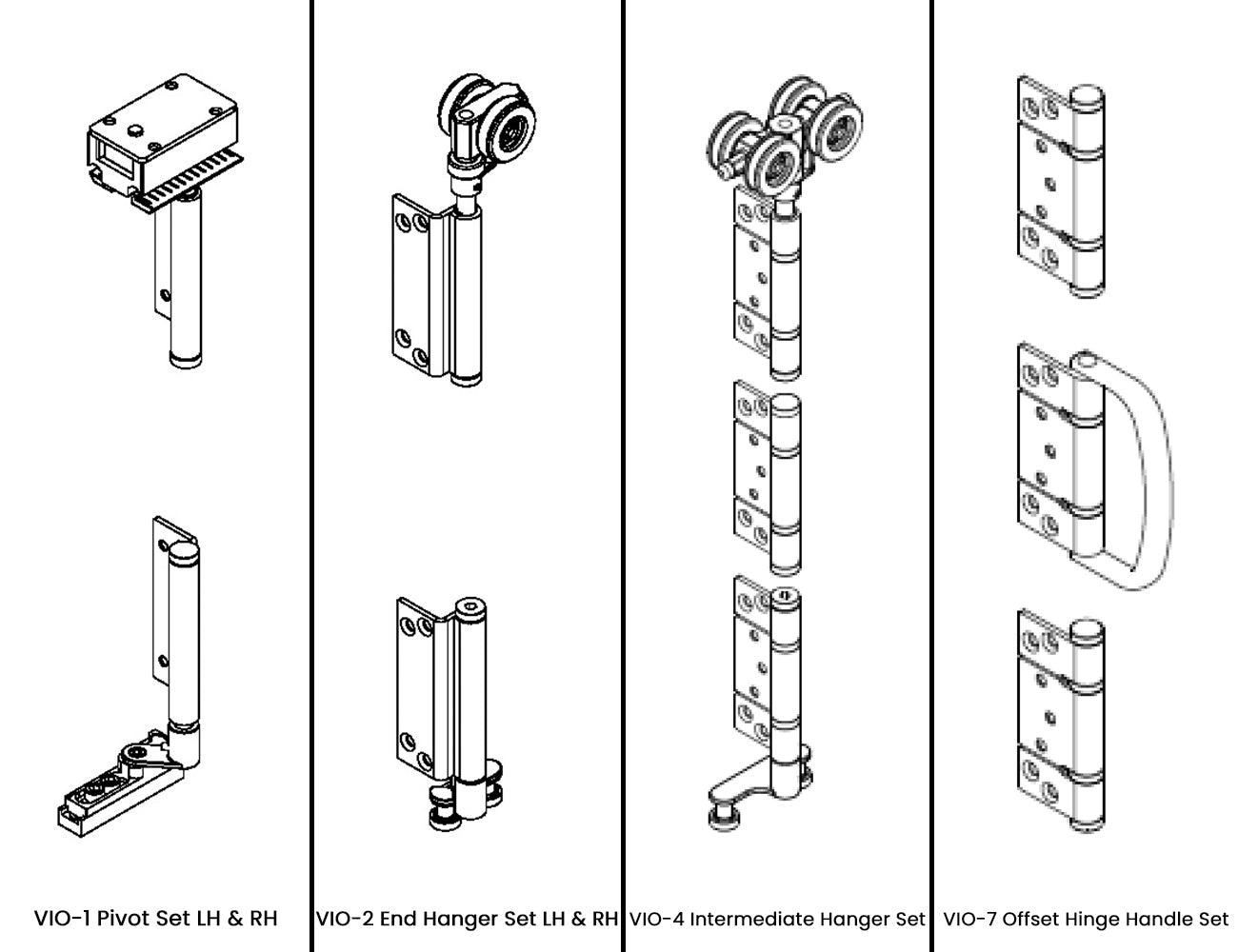 McCallum VIO Folding 5 Door System 4 + 1 Outward Opening Hardware Kit Satin Stainless Steel