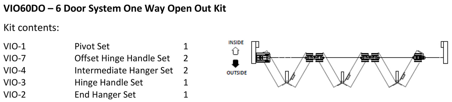 McCallum VIO Folding 6 Door System One Way Outward Opening Hardware Kit Satin Stainless Steel