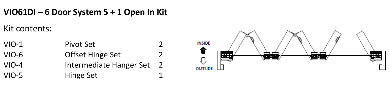 McCallum VIO Folding 6 Door System 5 + 1 Inward Opening Hardware Kit Satin Stainless Steel