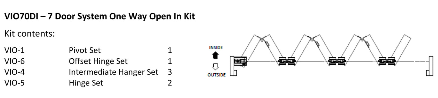 McCallum VIO Folding 7 Door System One Way Inward Opening Hardware Kit Satin Stainless Steel