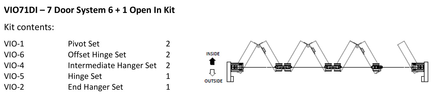 McCallum VIO Folding 7 Door System 6 + 1 Inward Opening Hardware Kit Satin Stainless Steel
