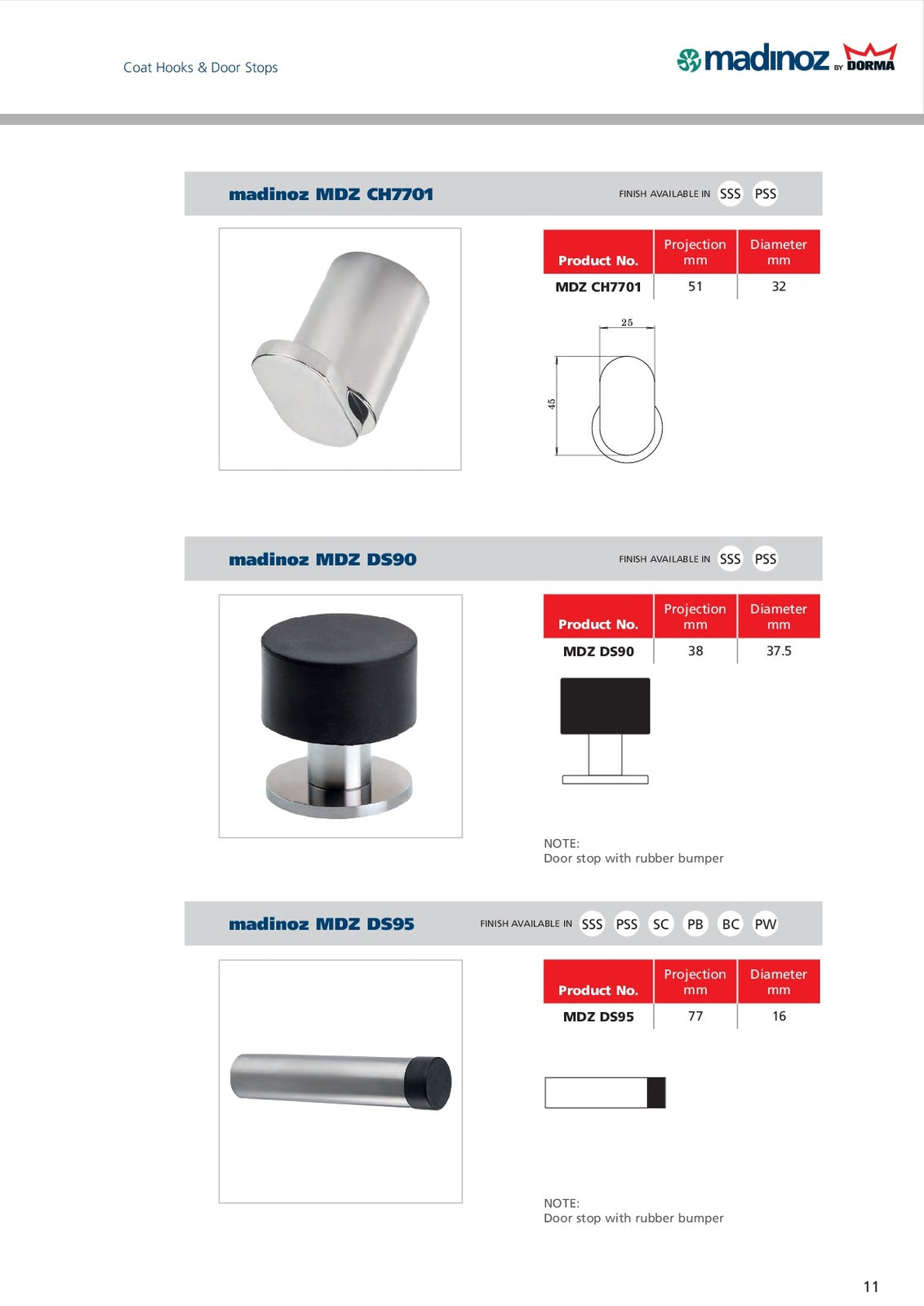 WHILE SUPPLY LAST - Madinoz  Door Stops Polished Stainless Steel 38mm DS90 PSS