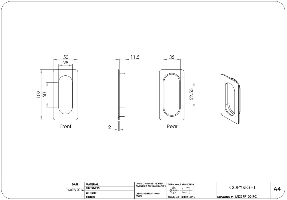 Madinoz FP102 Rounded Corners Flush Pulls