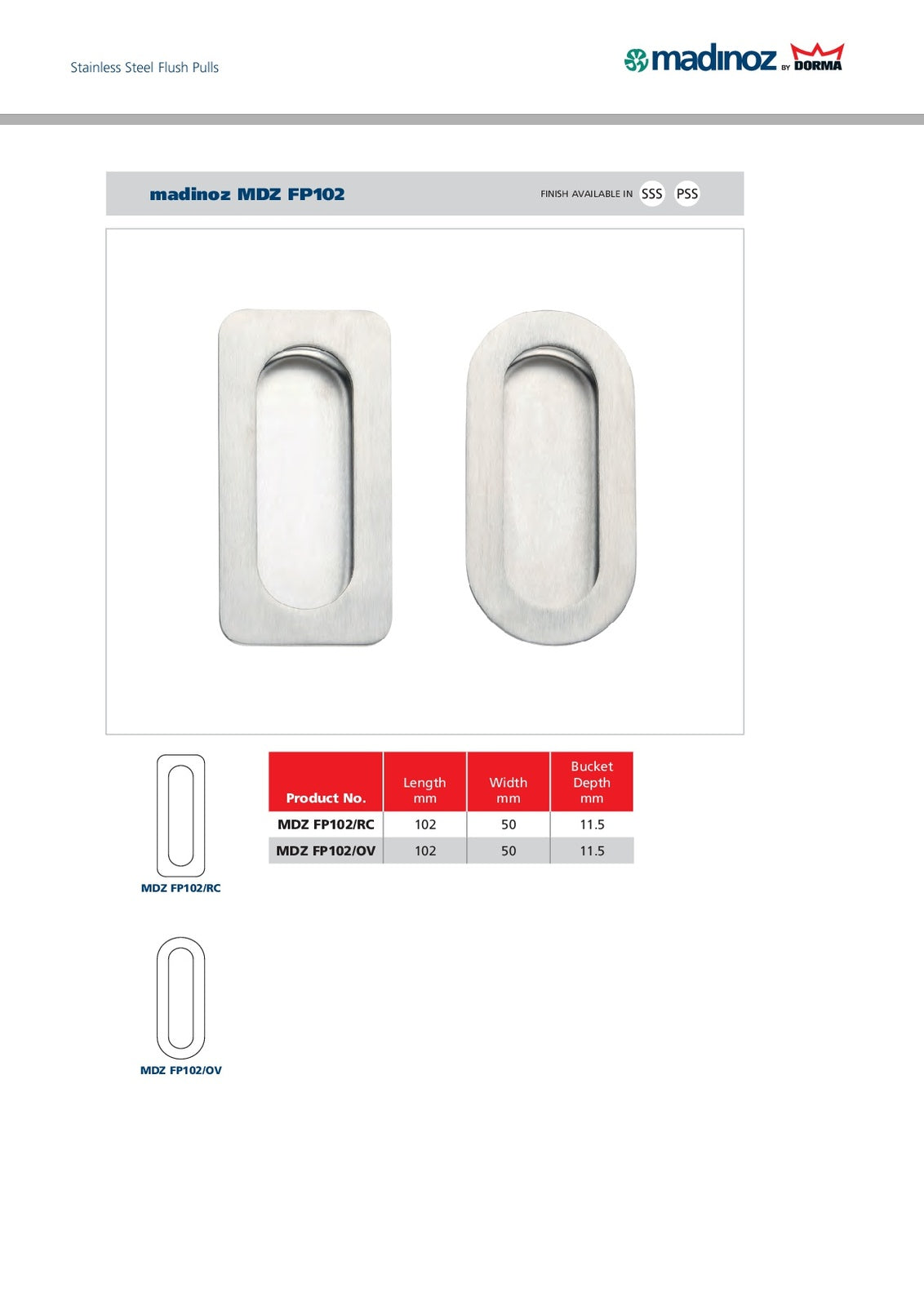 Madinoz FP102 Rounded Corners Flush Pulls