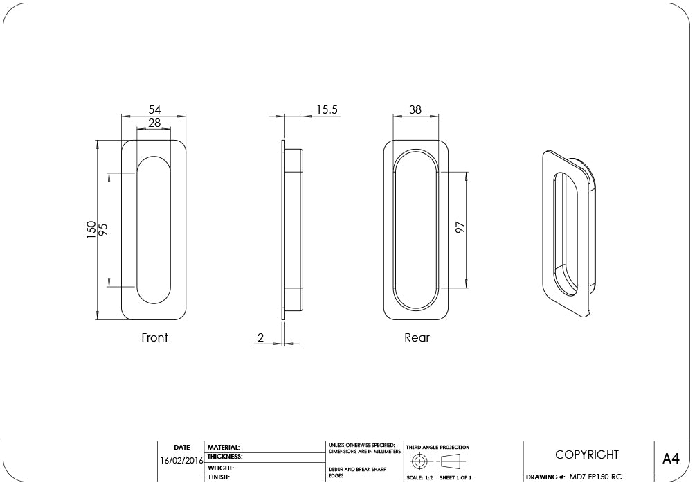 Madinoz FP150 Rounded Corners Flush Pulls