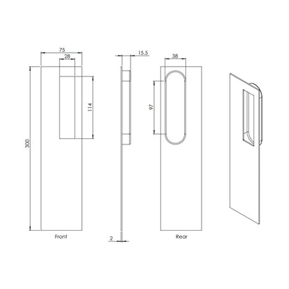 Madinoz FP165 Flushpull Rectangle 300mm x 75mm Polished/Satin Stainless Steel