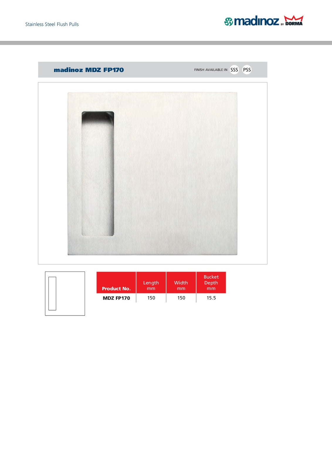 Madinoz FP170 Sliding Door Flush Pull - Available in Various Finishes