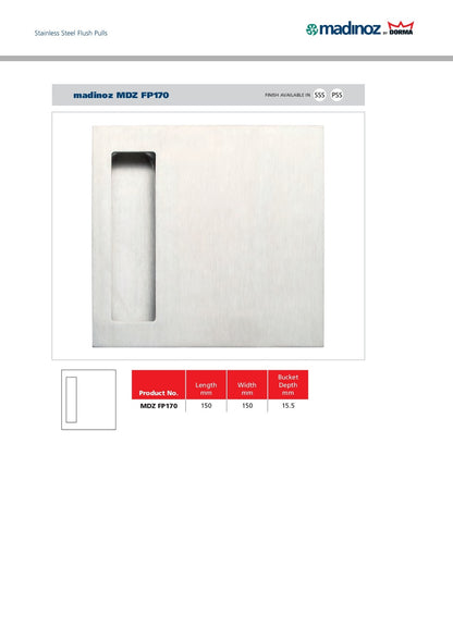 Madinoz FP170 Sliding Door Flush Pull - Available in Various Finishes