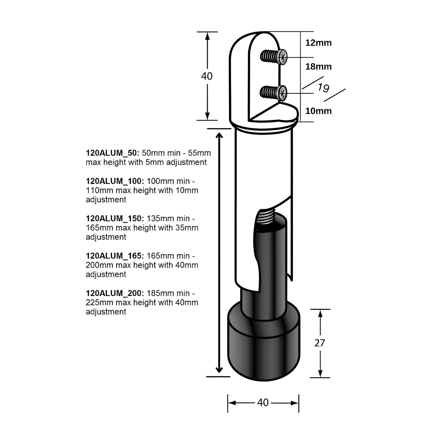 Metlam Aluminium Heavy Duty Leg - Available in Various Finishes and Sizes