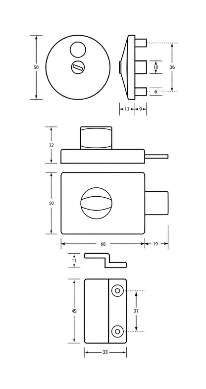 Metlam Lock and Indicator Set Concealed Screw - Available in Various Finishes