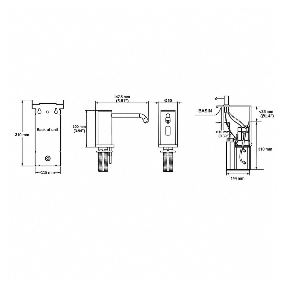 Metlam Bench Mounted Automatic Foam Soap Dispenser 1500ml Polished Stainless Steel ML_BMFOAMDISP_SS