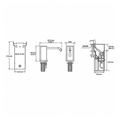 Metlam Bench Mounted Automatic Foam Soap Dispenser 1500ml Polished Stainless Steel ML_BMFOAMDISP_SS