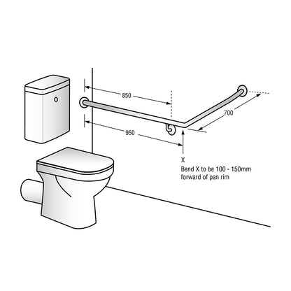 Metlam Rear/Side Wall Grab Rail 30degree - Available in Various Handing