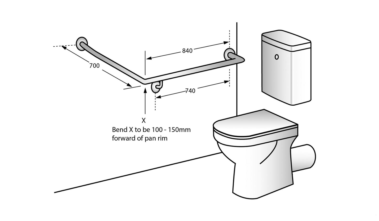 Metlam Grab Rail 30 Degree Side Wall 840x700mm Black - Available in Left and Right Handing