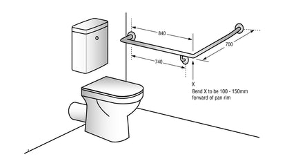 Metlam Grab Rail 30 Degree Side Wall 840x700mm Black - Available in Left and Right Handing