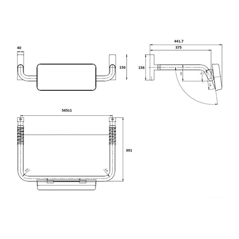 Metlam Curved Rail Padded Backrest - Available in Antimicrobial and Matt Black
