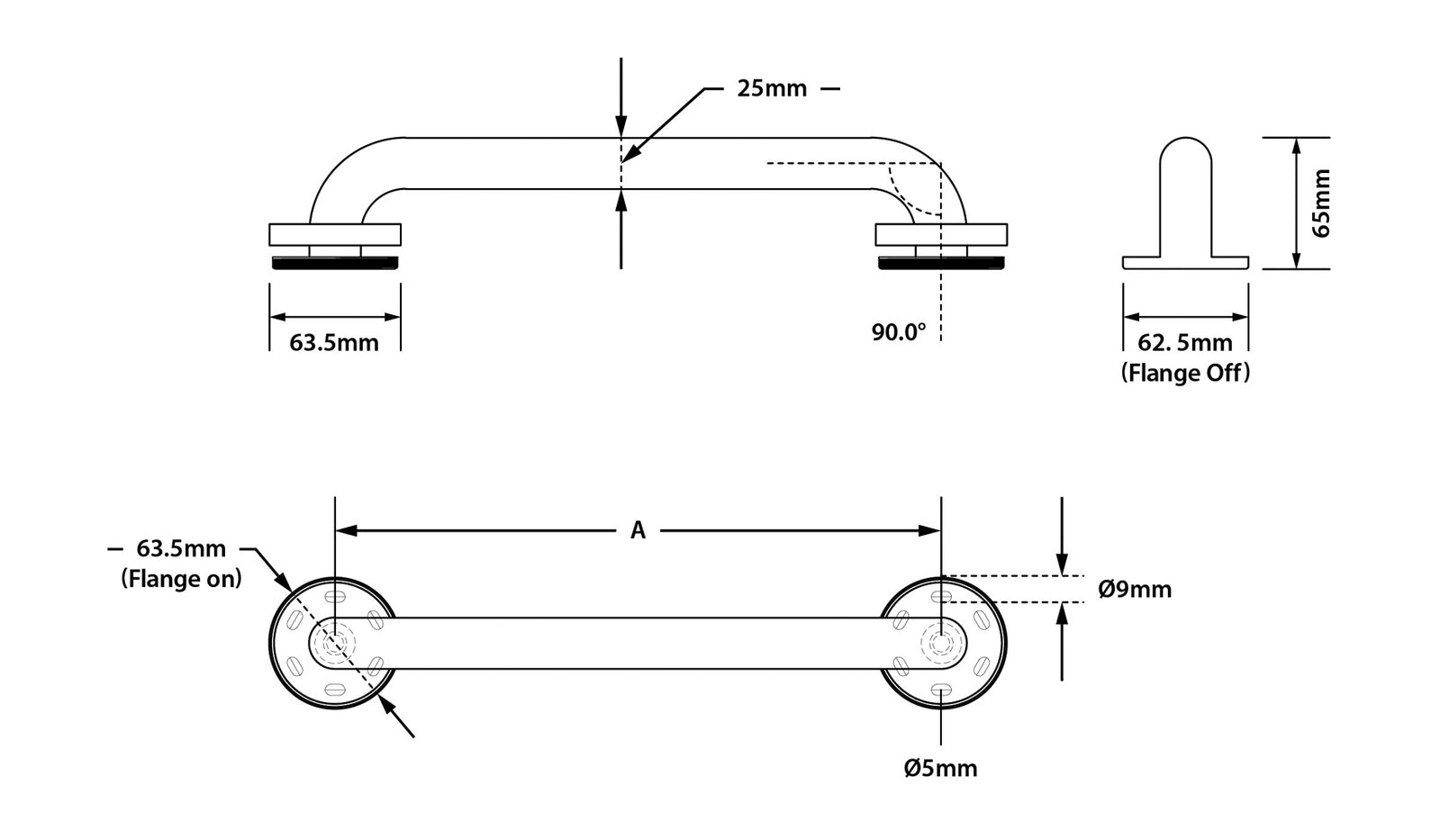 Metlam Straight Grab Rail Concealed Fix Polished Stainless Steel