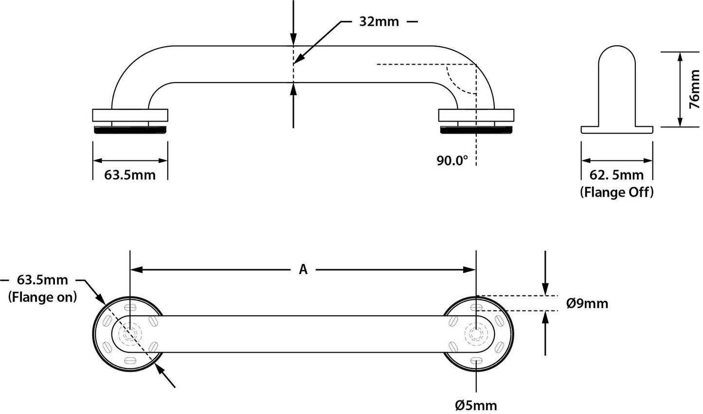 Metlam Straight Grab Rail Concealed Fix Polished Stainless Steel - Available in Various Sizes