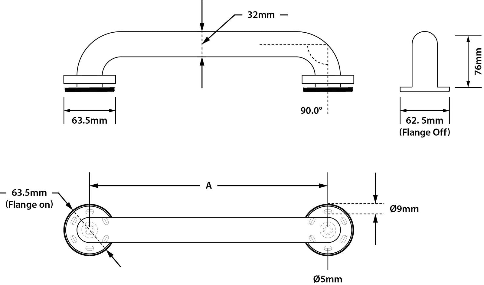 Metlam Straight Grab Rail Concealed Fix Polished Stainless Steel - Available in Various Sizes