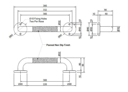 Metlam Straight Peened Grab Rail Satin Stainless Steel - Available in Various Sizes