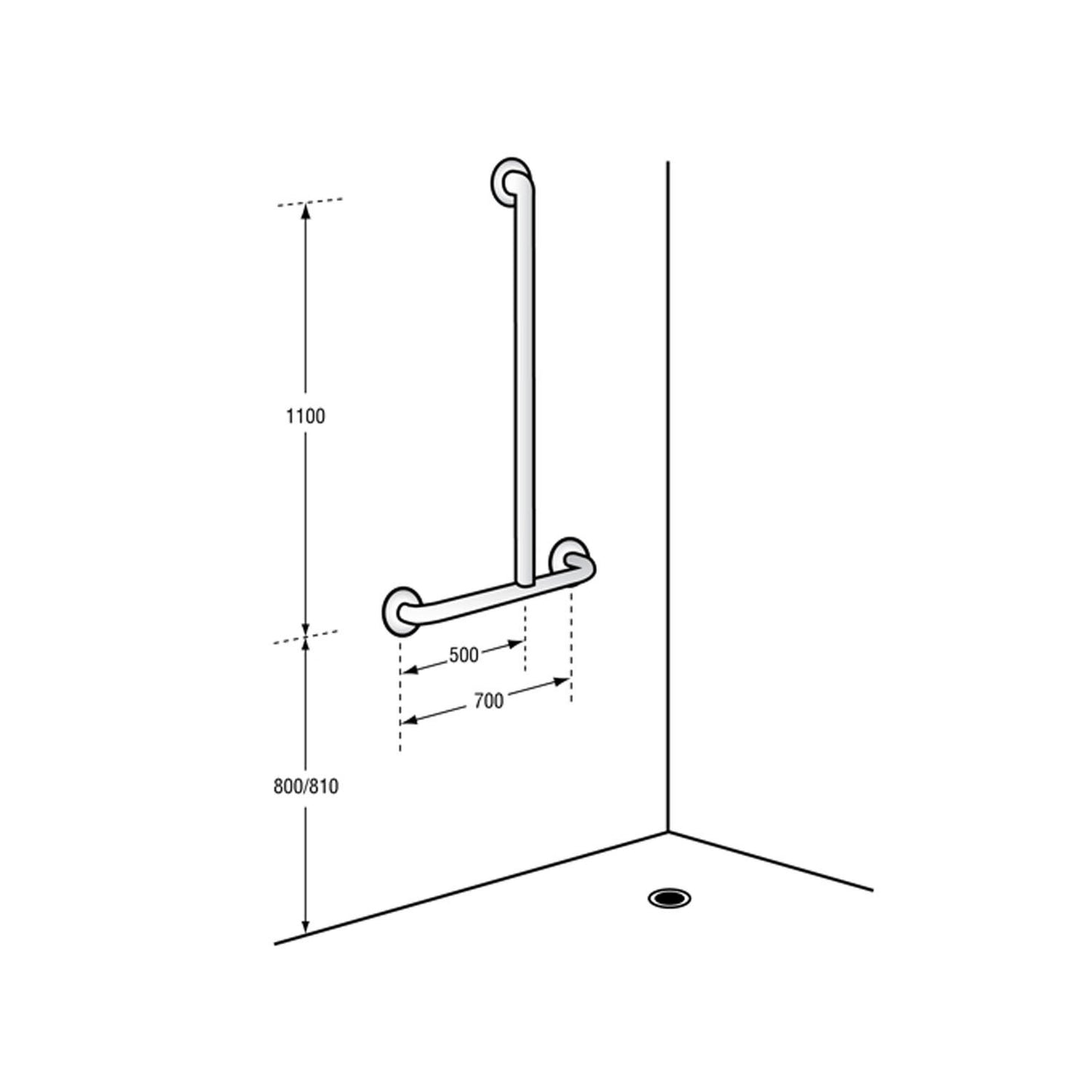 Metlam Offset Flush Mount Shower Grab Rail - Available in Left and Right Hand