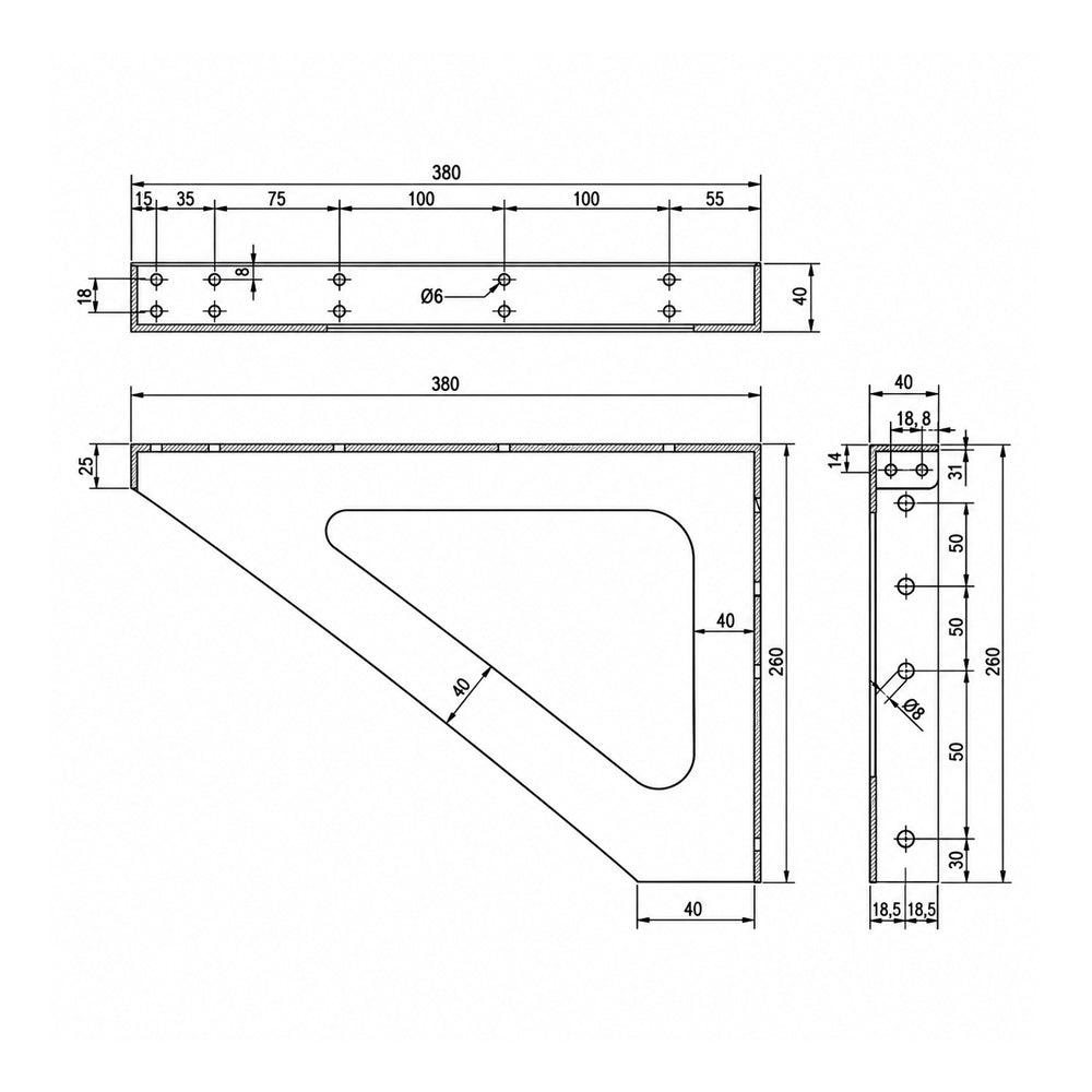 Metlam Wall Mount Bench Seat Bracket Designer Black ML_WMBSBMKII_DESIGNER