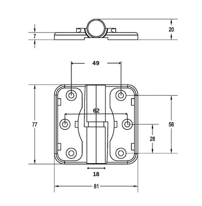 Metlam Gravity Hinge 77x81mm Antimicrobial MODA_GRAVITY_ANMB