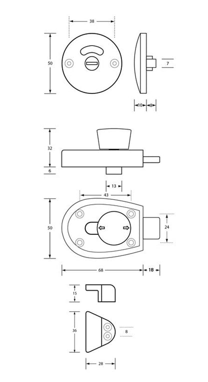 Metlam Xcel Slide Lock and Indicator Set Concealed with Screw Fixings Antimicrobial