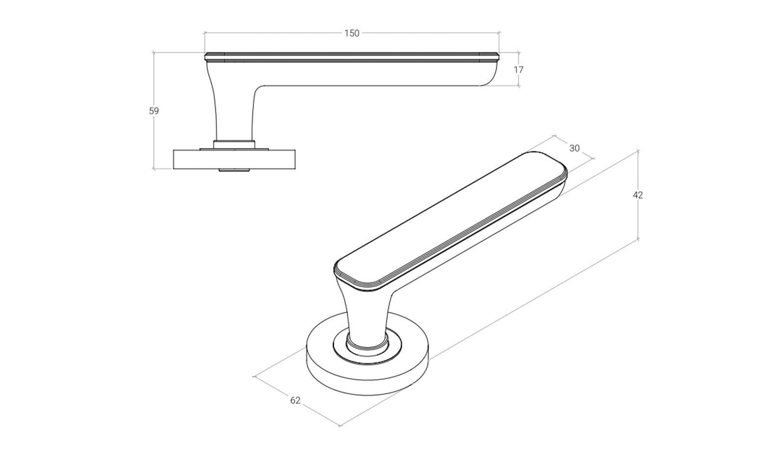 Momo Aspen Door Lever Handle on Round Rose Passage Set - Available in Various Finishes