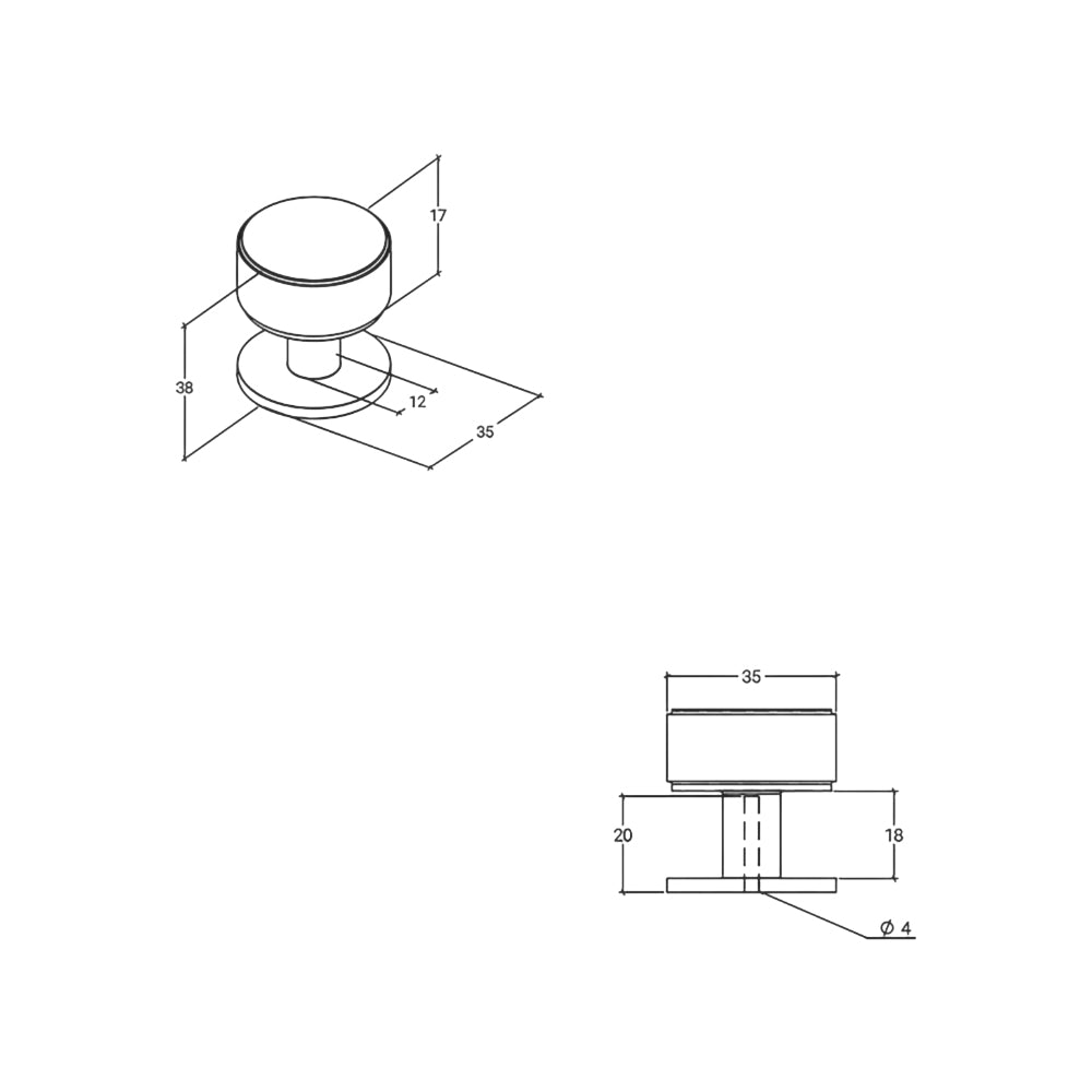Momo Belgravia Lined 35mm Solid Brass Round Knob  - Available in Various Finishes|MOMOBLGLN035BNZ|MOMOBLGLN035BSB|MOMOBLGLN035DBB|MOMOBLGLN035DBR|MOMOBLGLN035MBL