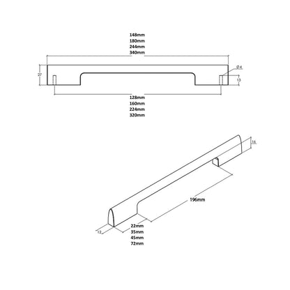 Momo Vieste Cabinet D Handle - Available in Various Finishes and Sizes