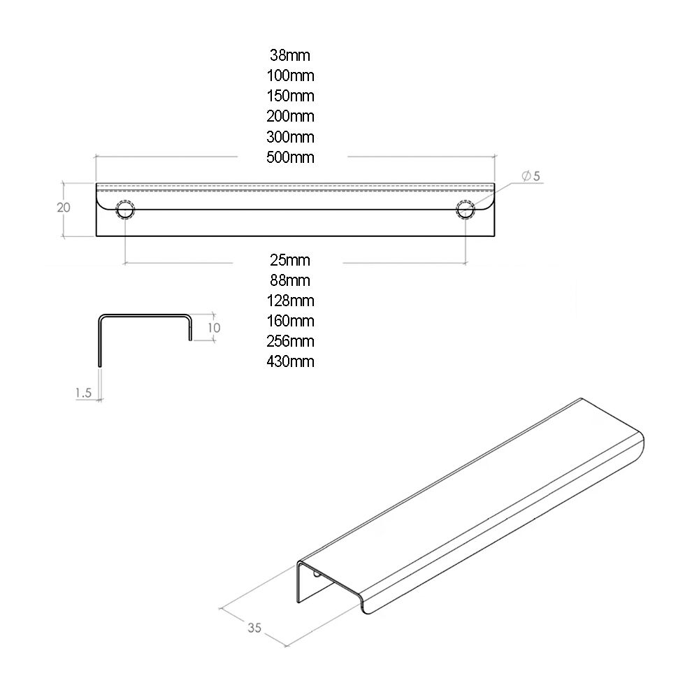 Momo Ferrara Lip Pull Handle - Available in Various Finishes and Sizes