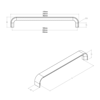 Momo Kempten D Handle Aluminium Brushed Nickel - Avaialble in Various Sizes