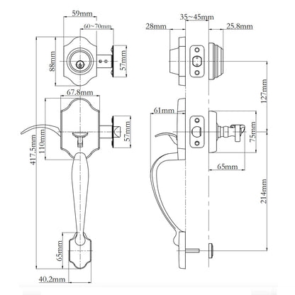 N2lok Charente Door Handle Double Cylinder Flutto on Piatta Entrance Set