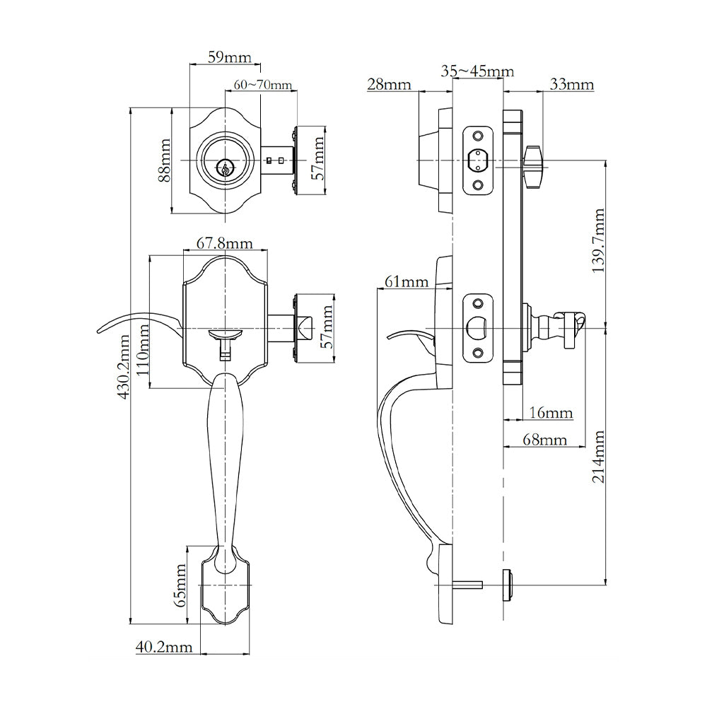 N2lok Charente Door Handle Interconnect Flutto Lever Entrance Set - Available in Various Finishes