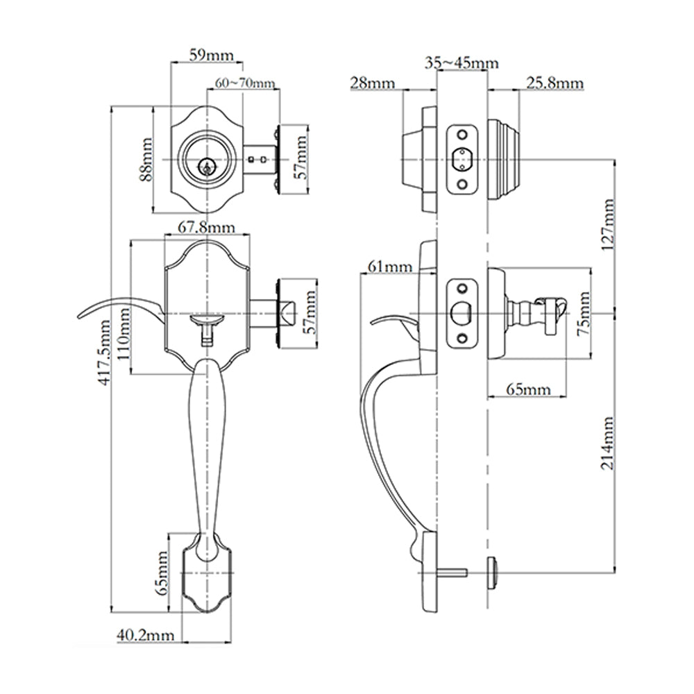 N2lok Charente Door Handle Single Cylinder Flutto Lever Entrance Set - Available in Various Finishes