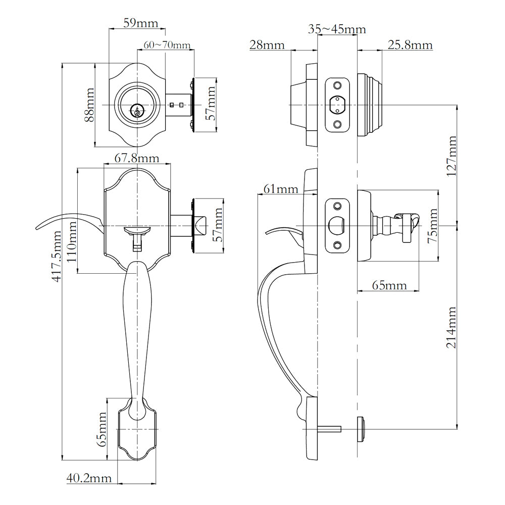 N2lok Charente Single Cylinder Door Entrance Set Box Pack - Available in Various Finishes