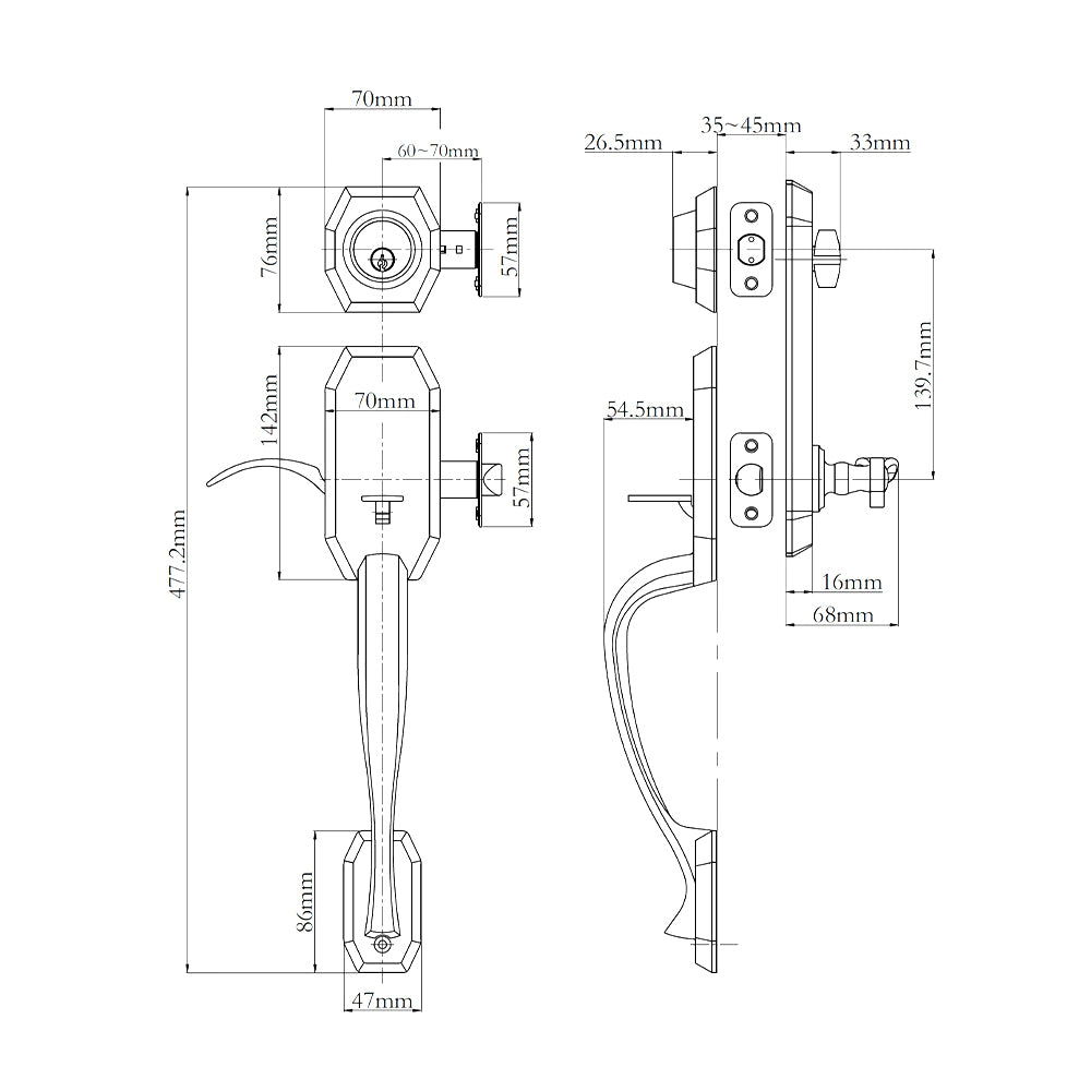 N2lok Garrone Door Handle Interconnect Flutto Lever Entrance Set - Available in Various Finishes