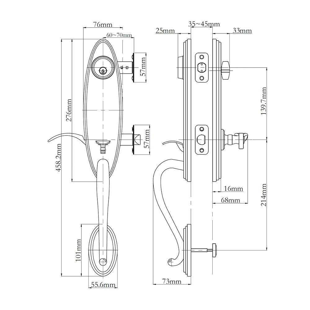 N2lok Loire Door Handle Interconnect Flutto Lever Entrance Set - Available in Various Finishes