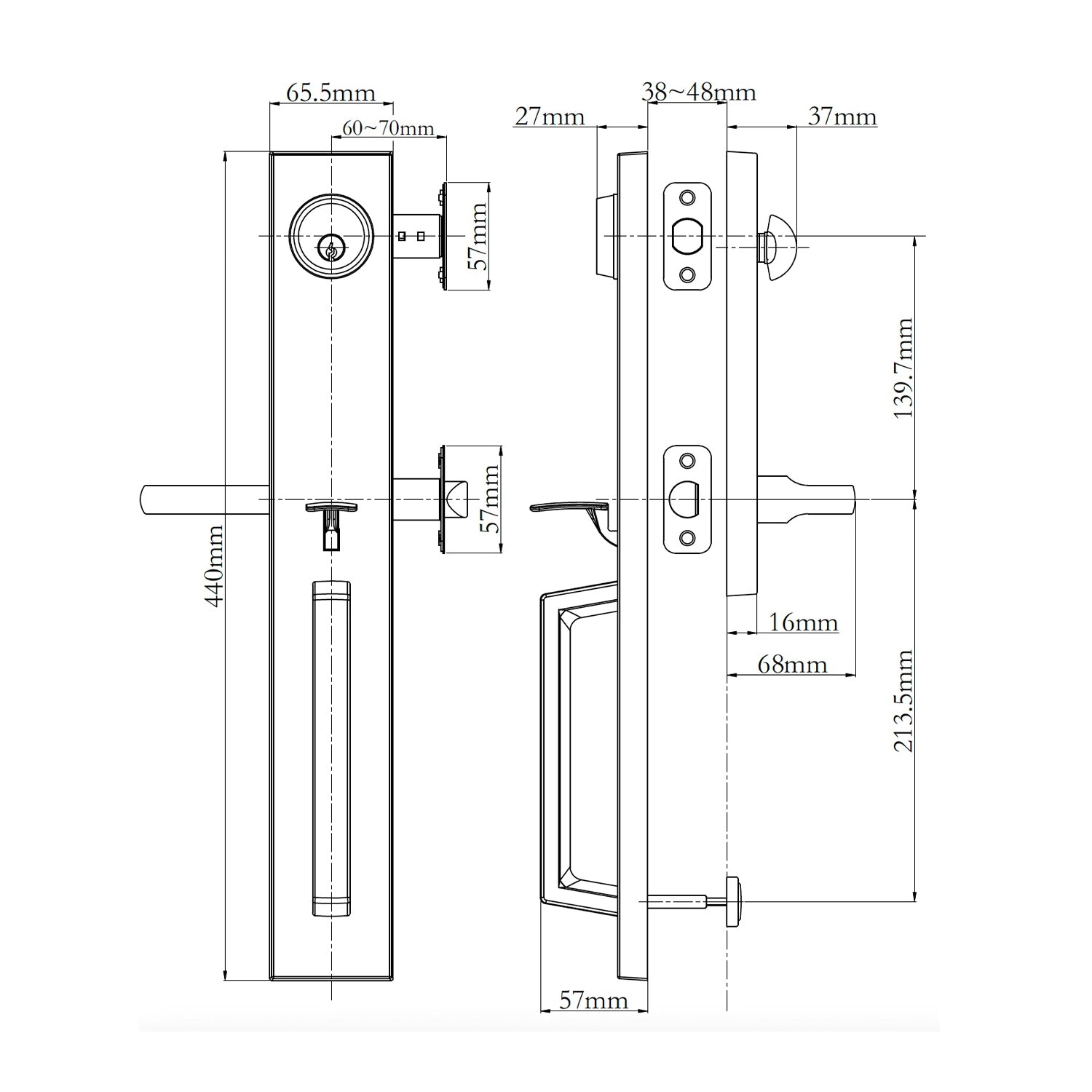 N2lok Montpelier Straight Door Lever Interconnect Set - Available in Various Finishes