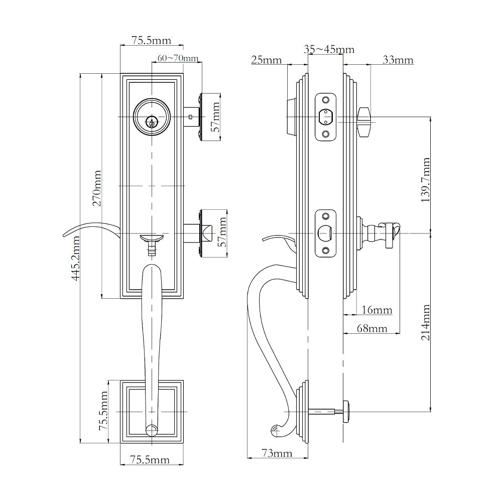 N2lok Seine Door Handle Interconnect Flutto Lever Entrance Set - Available in Various Finishes