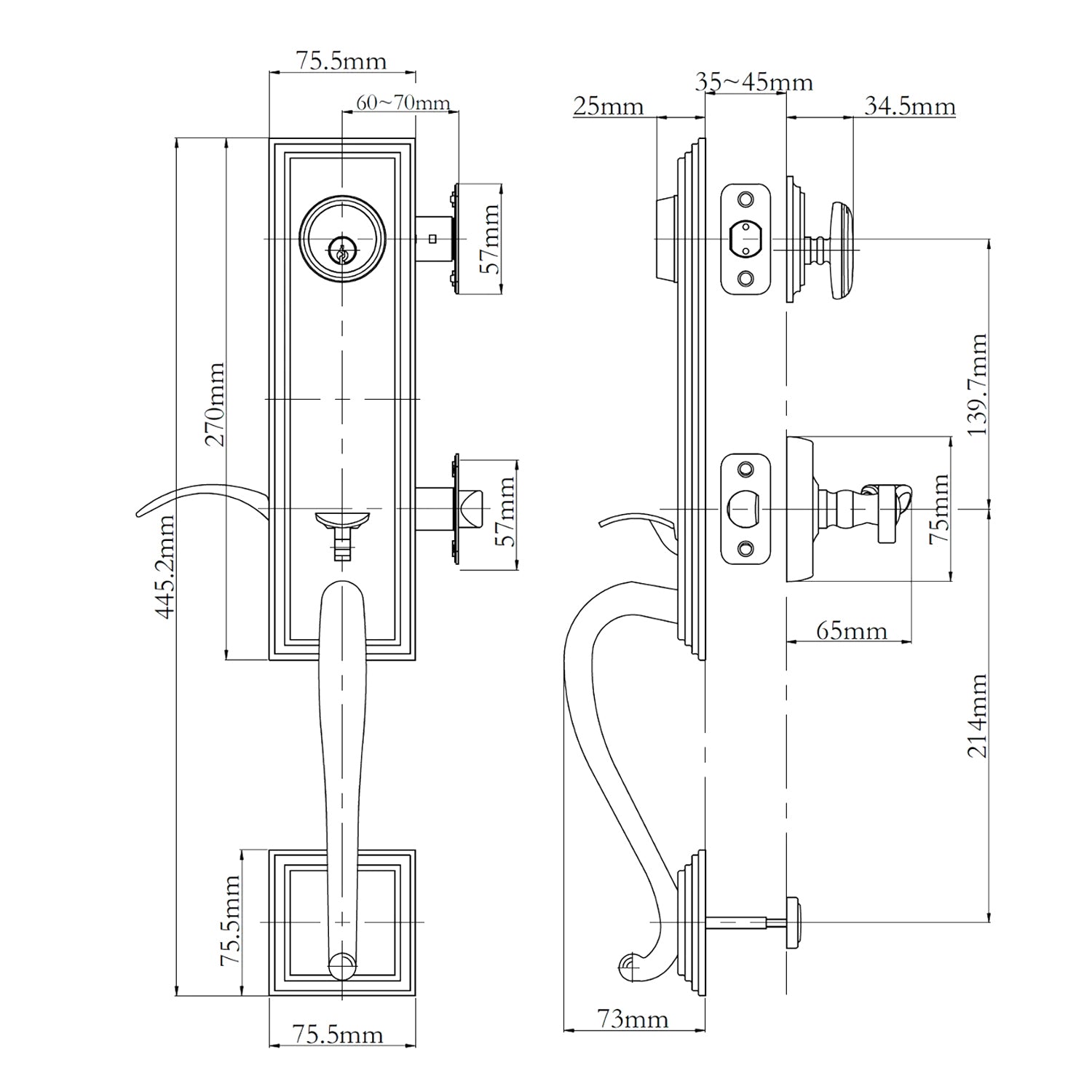 N2lok Seine Entrance Door Handle Set with Interconnect Box Pack - Available in Various Finishes
