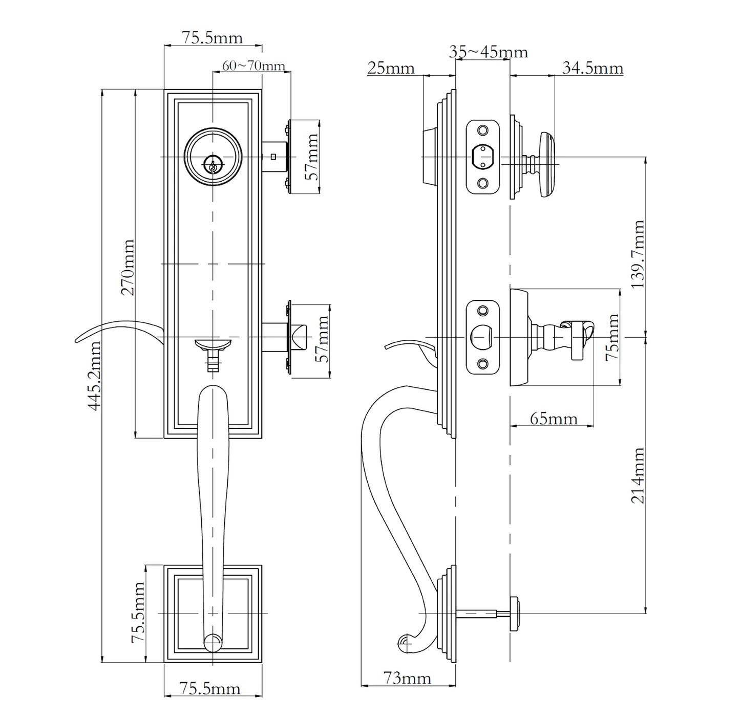 N2lok Seine Door Handle Single Cylinder with Egg Knob Entrance Set Box Pack